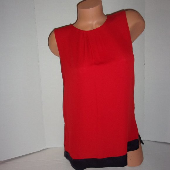 Banana Republic Tops - Banana Republic Red Pleated Front Contrast Black Hem Sleeveless Top